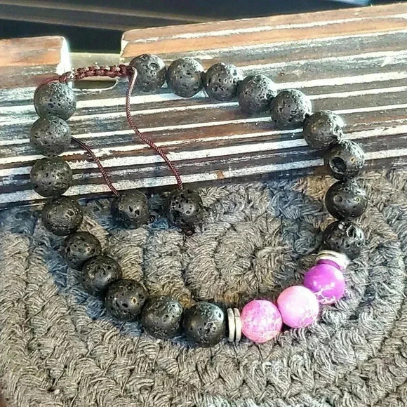 Chakra Healing Gemstone Bracelet Purple Aqua Terra Jasper Black Lava - Picture 4 of 7